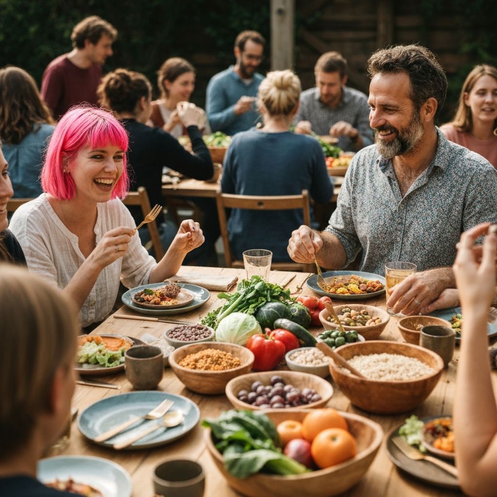 Community gathering sharing meals together