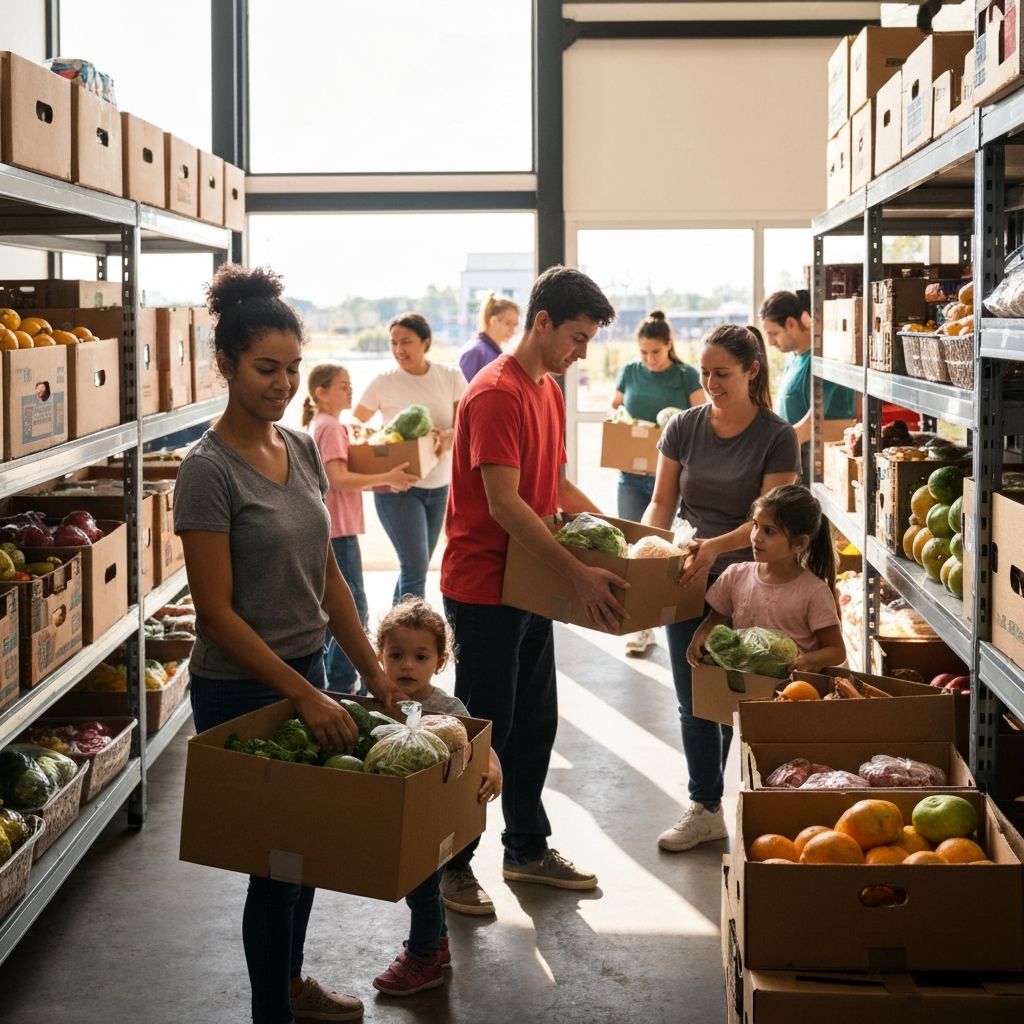 Food bank distribution event with families